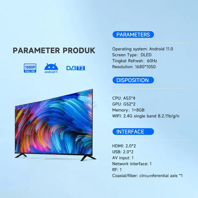 OUBEISI TV Smart TV 24/25/27/30/32/43 inch  LED TV Android 11.0 Televisi Netflix/YouTube - WiFi/HDMI/USB Penggantian satu tahun dan garansi tiga tahun 5