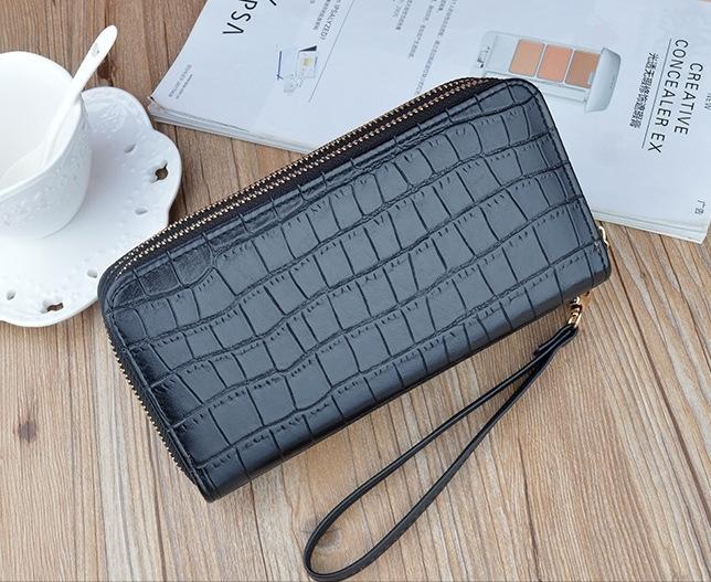 DOMPET WANITA 2 RESLETING PANJANG KULIT CROCO PREMIUM HITAM BELGIAN WA332B5 PESTA KOREA TALI PENDEK KARTU KEKINIAN REMAJA MURAH 6
