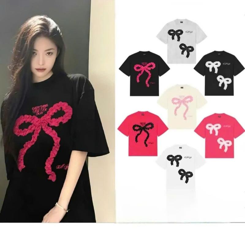 Áo cổ tròn thêu nổi nơ rúm chất cotton   form 40_65kg phong cách hàn quốc top women nữ  thun nỉ 0
