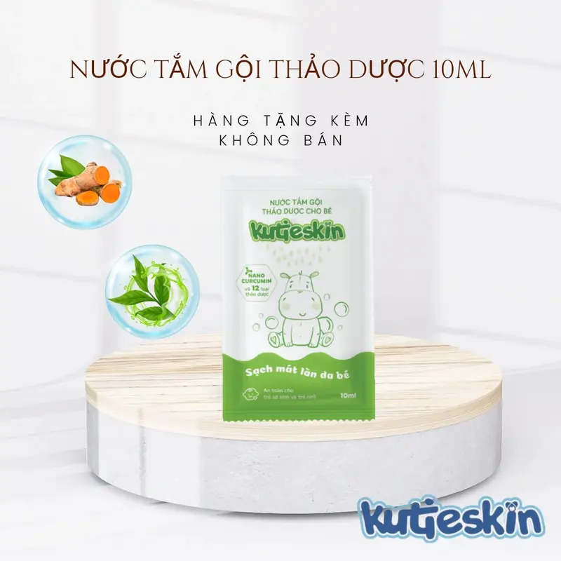 Nước tắm gội thảo dược Kutieskin 10ml cho bé ( Hàng tặng kèm không bán) nuoctam thaoduoc 3