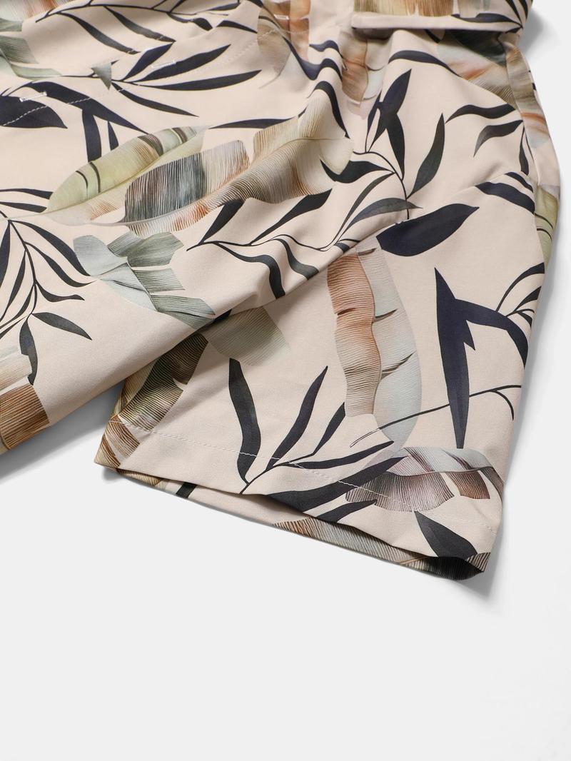 Product Introduction of Men's Tropical Print Button Front Shirt & Drawstring Waist Shorts Set, Regular Fit Casual Short Sleeve Collared Top & Pocket Shorts, Men's Summer Outfits 4