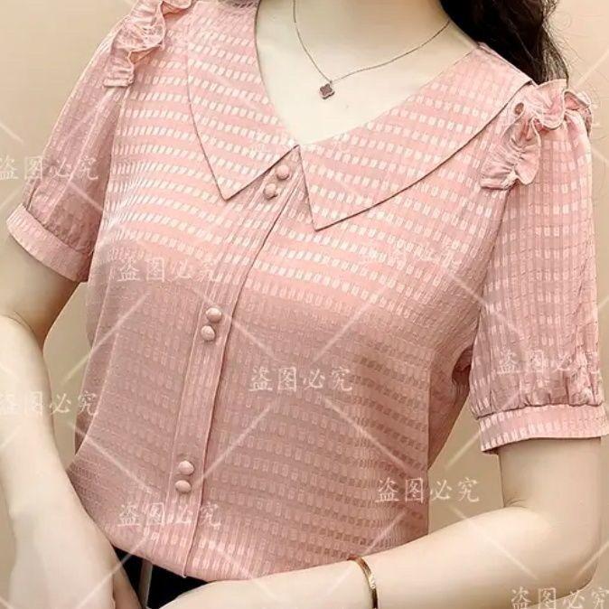 Áo Thun Ngắn Tay Cho Nữ, Áo Voan Có Cổ Búp Bê, Quần Áo Cho Mẹ, Áo Thời Trang Đa Năng 3