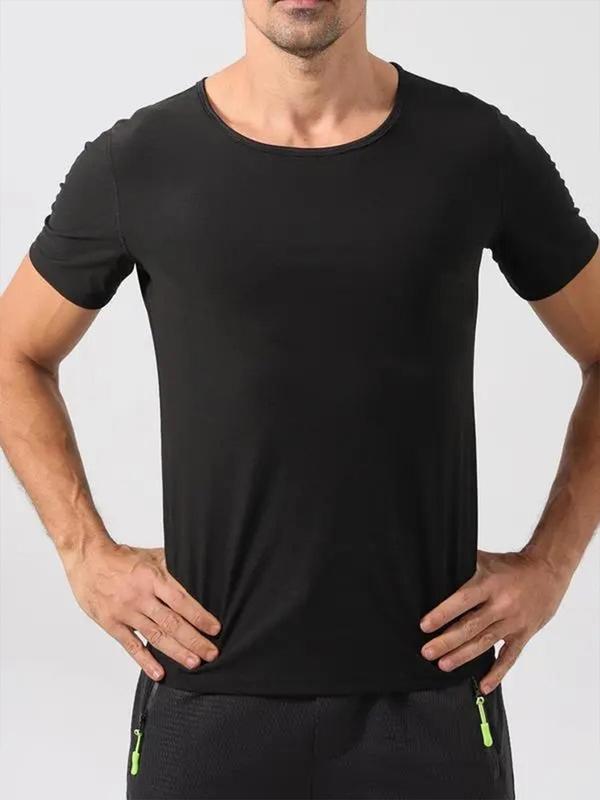 Men's Round Neck Shapewear Top, Plain Comfortable Crew Neck Short Sleeve Shaper, Men's Underwear & Sleepwear for Daily Wear 3