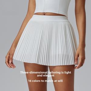 Sports Skirt Women Tennis Skirt Summer Anti-Exposure Running Yoga Half Skirt Solid Color Golf Fitness Pleated Skirt