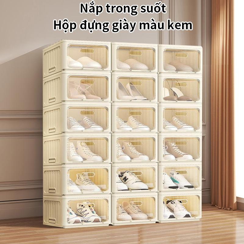 Tủ giày trong suốt không cần lắp đặt Hộp giày nhựa dày Tiết kiệm không gian Hộp chứa đồ có thể gập lại chống bụi
