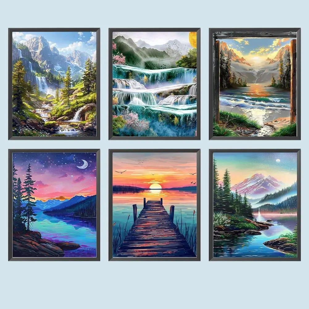 Landscape Pattern DIY Diamond Arts Colorful Painting Kit without Frame, 6 Counts/set DIY 5D Diamond Arts Colorful Painting Kit, Wall Art Decor for Home