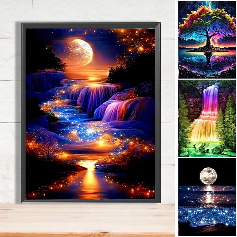 Landscape Pattern DIY Diamond Arts Colorful Painting Kit without Frame, 4 Counts/set DIY Decorative Art Picture for Beginner, Wall Art Decor for Home Living Room Bedroom, Handicraft 3