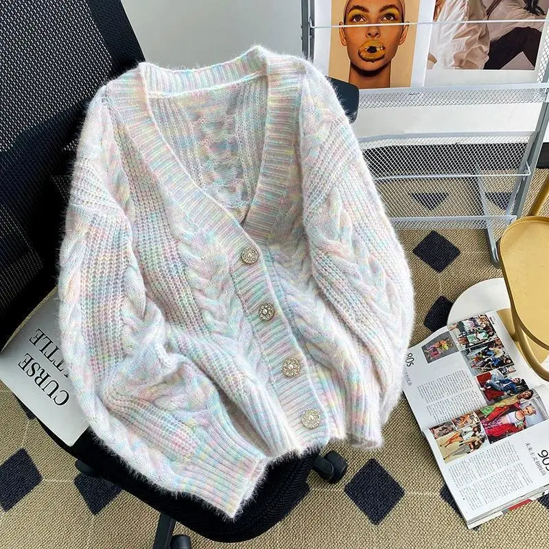 Áo Cardigan Len Dệt Kim Cáp Hoa, Dáng Rộng Rãi Và Phong Cách Lười Biếng Của Phụ Nữ, Áo Đầu Xuân, Áo Cardigan Dệt Kim Dễ Phối Đồ Ngoài Trời Women Top 5