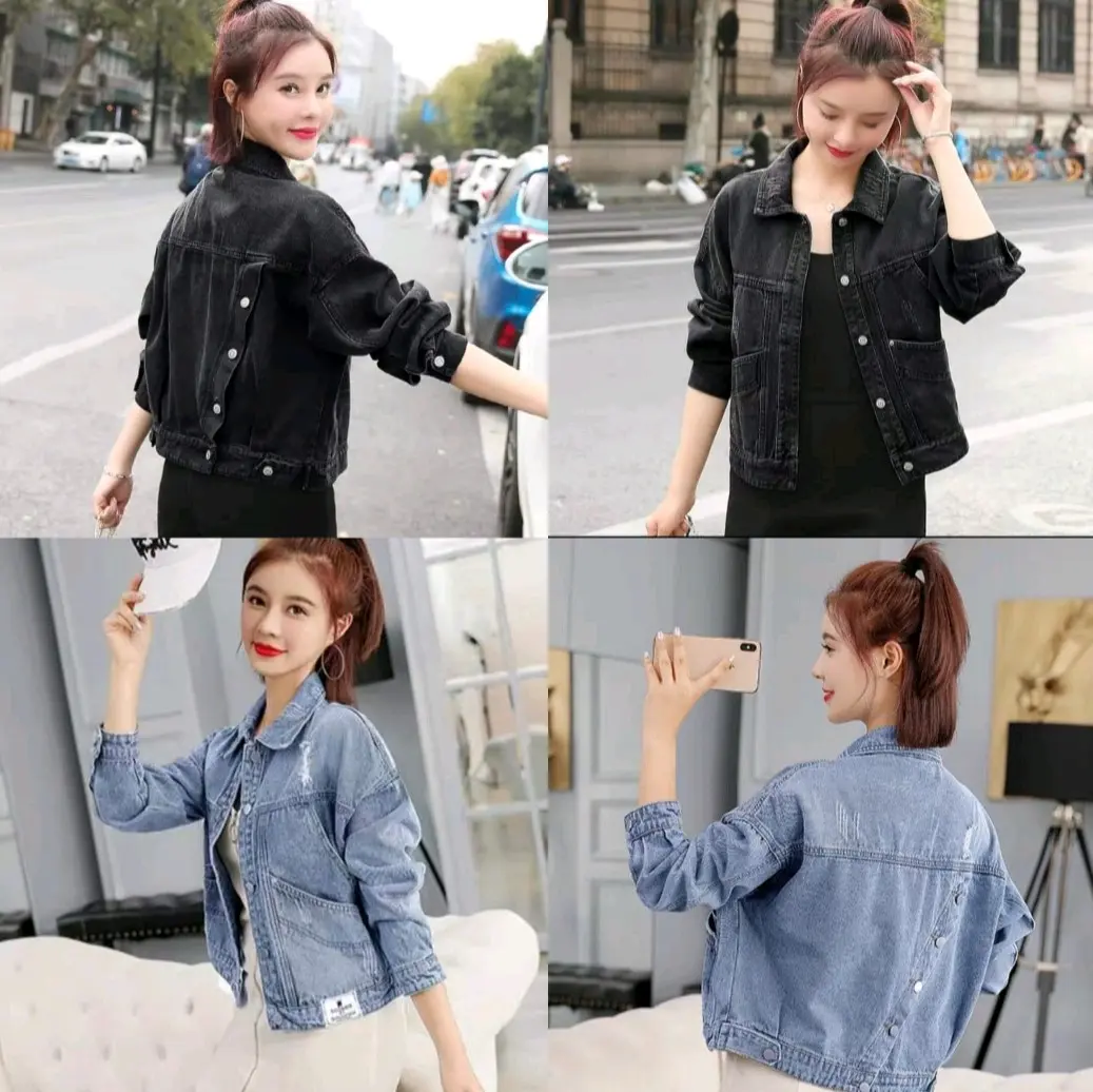 [40-75kg- TÚI TRONG ] Áo khoác jean nữ xanh -đen tà chéo sau cực đỉnh ai cũng ưng Size M 39-55 sizeL-55-64kg.Độ dài áo 48-60cm Size XL 65 75 kg Women Jacket Top chất đẹp túi trong túi ngoài 6 túi tiện lợi