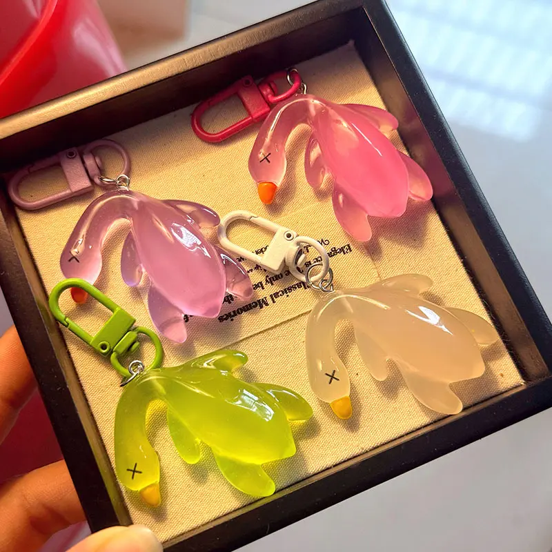 Glow--the-Dark Ice Transparent Color-Changing Roast Duck Keychain  Internet Celebrity Student Backpack Pendant Fun Best Friend Gift