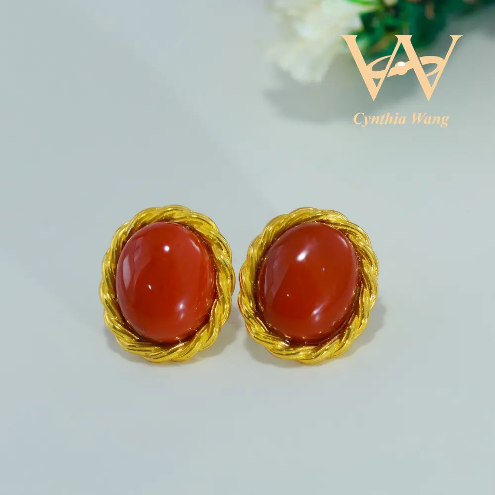 【#2728】'Crimson Enchantment' Ear Studs Earrings 9*11mm RC