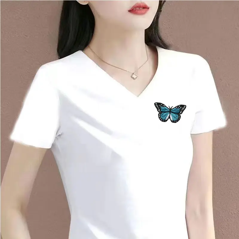 New 2025 Loose V-neck T-shirt for Women in Solid Colors