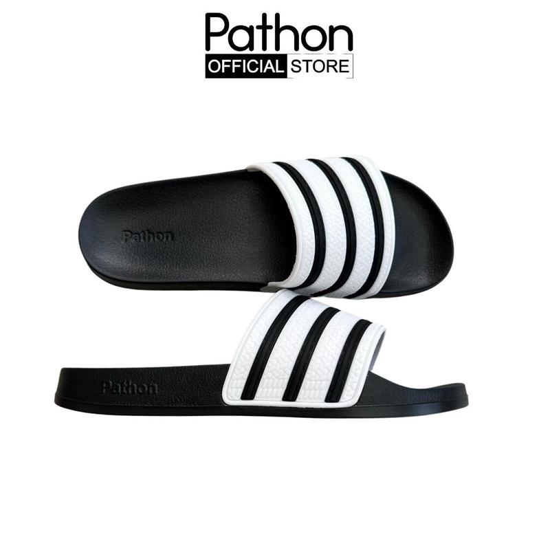 [Pathon] Dép quai ngang nam nữ- quai PVC và đế PU đen  quai sọc đen trắng/ Đỏ vàng SD38NHAM Dép Lê