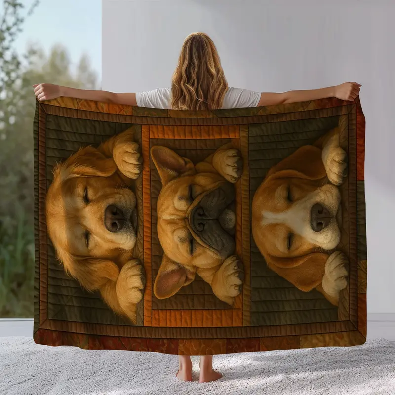Dog Pattern Blanket, Soft Throw Blanket, Air-conditioned Room Blanket, Warm Nap Blanket for Home Office Travel Camping 5