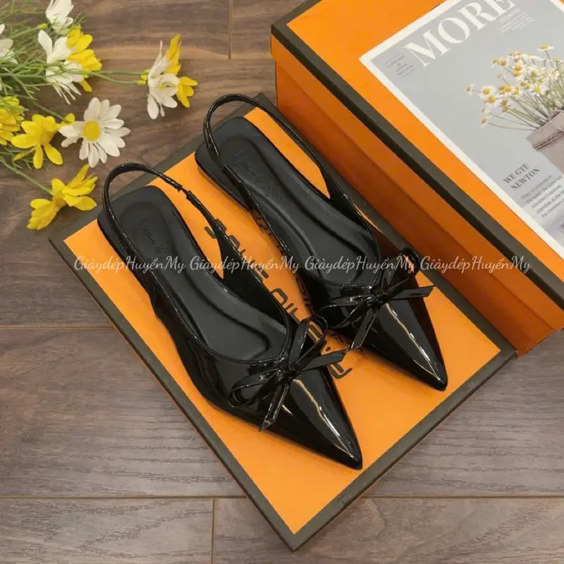 Sục bệt nữ mũi nhọn đính nơ da bóng kính hàng cao cấp full hộp ( PH09 ) DéP Shoes GiàY 3