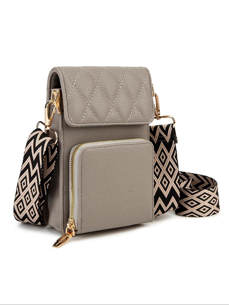 Product Introduction of Fashionable Argyle Quilted Detail Crossbody Bag, Casual Plain Phone Wallet Bag with Adjustable Wide Shoulder Strap, Simple All-match Bag for Daily Life 3