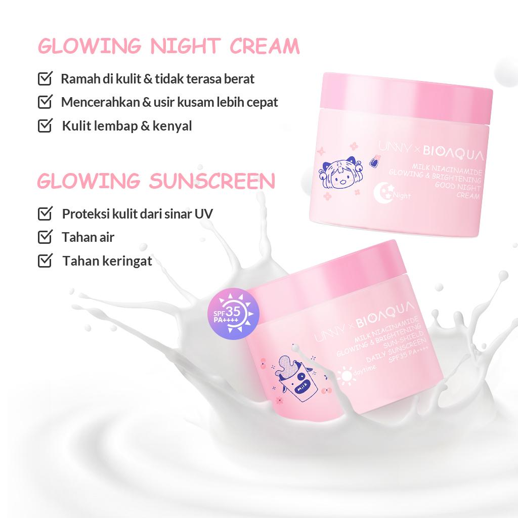 【Milk Brightening Set】BIOAQUA Milk Glowing  Facial   Skinacre Paket / Tea Tree Oligopeptide Acne Barrier Skincare kit Soothing Hydrating Face Wash  Cleanser +Toner +Sunscreen + Night Cream 【BPOM】