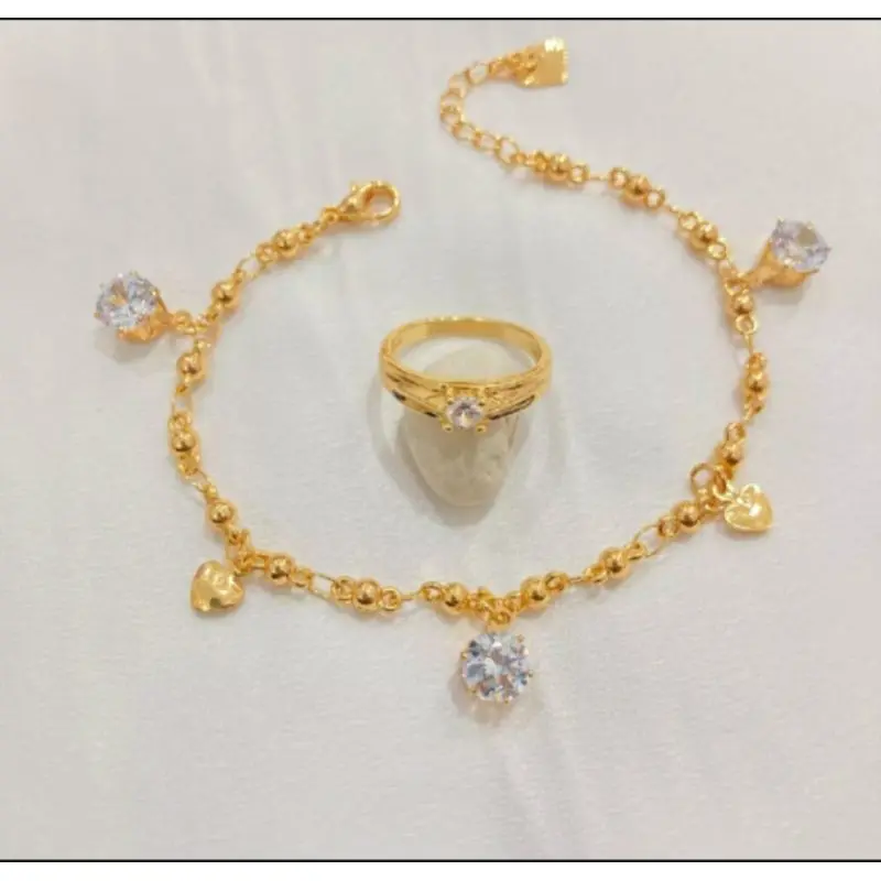 NAGITASARI ACC gelang tangan free cincin titanium gold motif permata satu Anti luntur