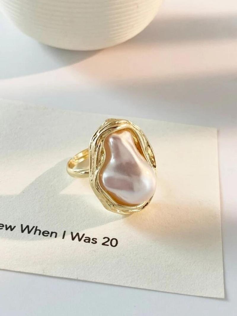 Product Introduction of Faux Pearl Decorated Geometric Design Ring, Casual Adjustable Opening Ring For Party, Daily Clothing Decor For Girl Women For Gift 6