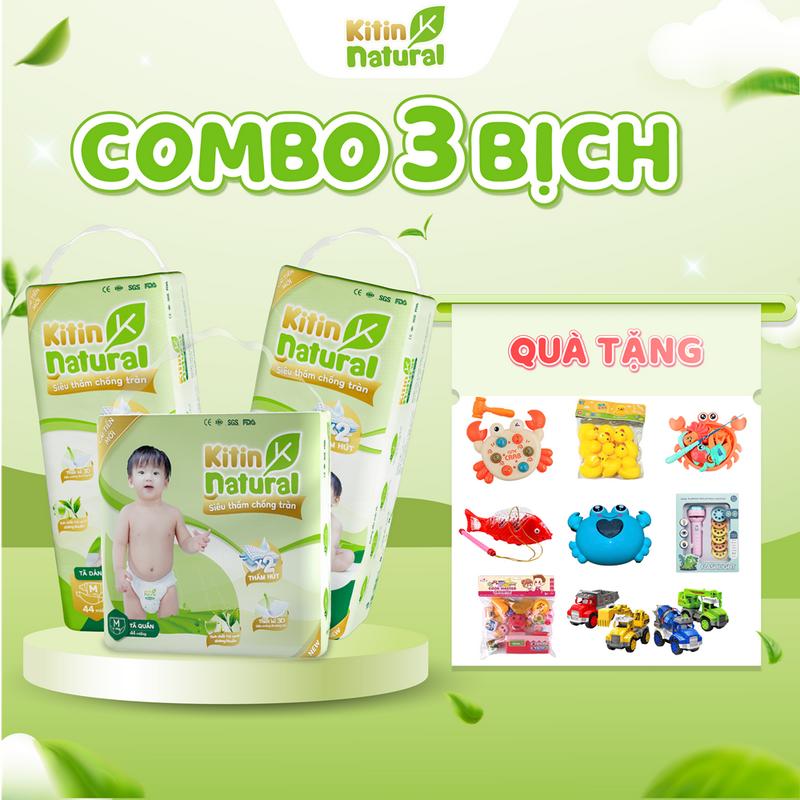 [TẶNG ĐÀN PHÁT NHẠC] Khi mua COMBO 3 BỊCH TÃ BỈM QUẦN/DÁN Kitin Natural mỏng nhẹ, thấm hút tốt, đủ size tã dán tã quần cho bé đủ size NB/S/M/L/XL/XXL/3XL/4XL