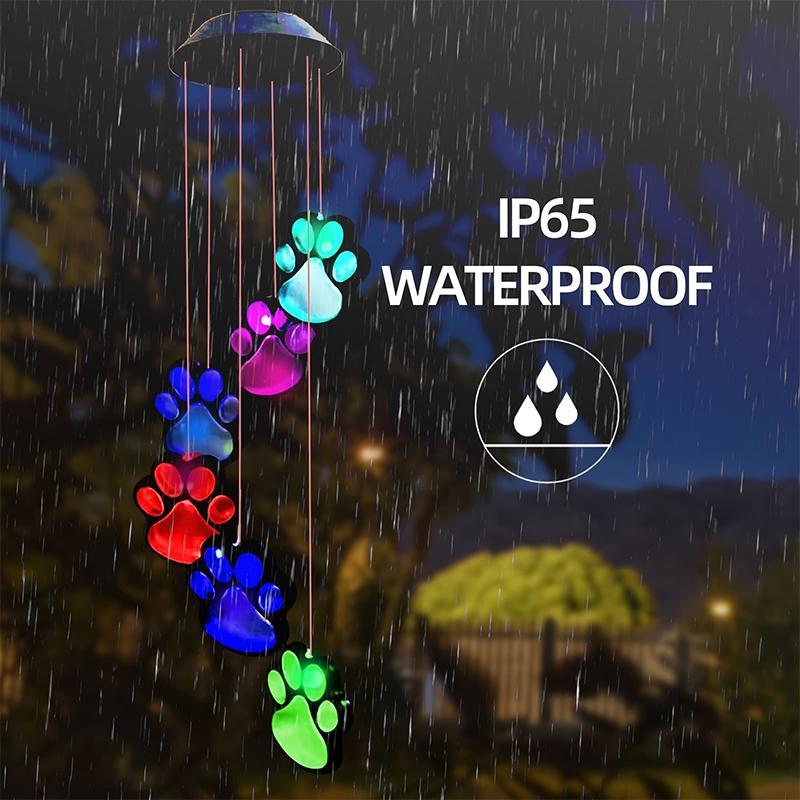 Solar Powered Paw Print Design Wind Chime Light, Color Changing Solar Hanging Light, Outdoor Decorative Light for Balcony, Patio, Yard 2