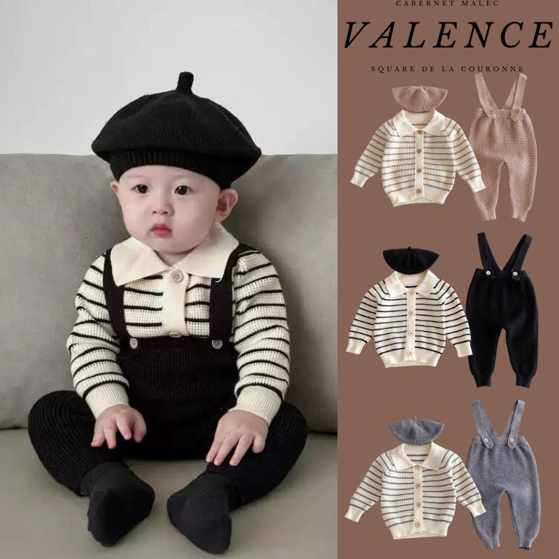 Bộ Đồ Hai Mảnh Cho Em Bé Áo Khoác Dài Tay Kẻ Sọc, Cổ Polo, Quần Dây, Chất Liệu Bánh Quế, Thích Hợp Cho 0-2 Tuổi, Không Có Mũ