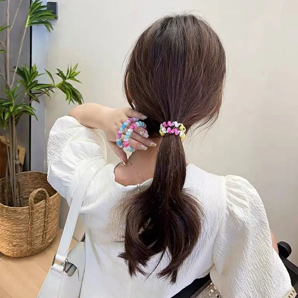 Elegant Hair Tie Stretch Spiral Cord Hair Ring Headwear Multicolor Elastic Hair Tie Scrunchies Colorful Multicolor Telephone Wire Hair Accessories