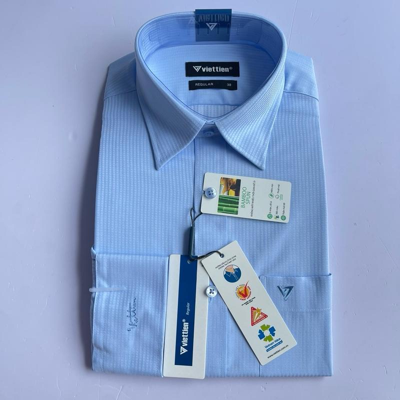 Áo sơ mi nam việt tiến dài tay phom Regular sọc xanh (2204)