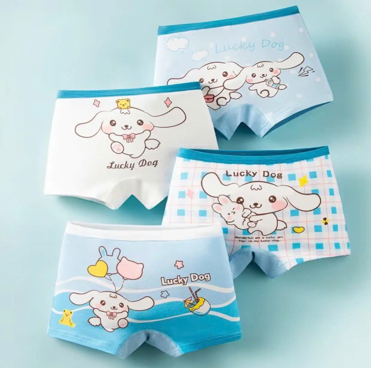 (T17)combo 4 Quần chíp đùi  bé gái ,quần đùi bé gái,quần lót đùi bé gai chất cotton co giãn.hình lucky dog, sai đại