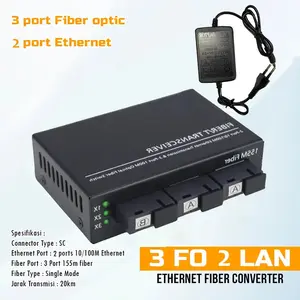 3F2E Fiber Optik Media  Converter Single Mode 2 Rj45 Dan 3 Sc Port 10/100Mbps Asli Import