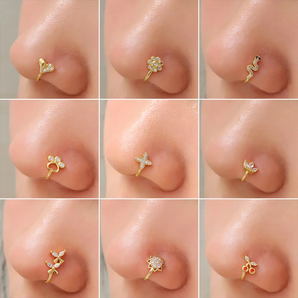 Đồ Trang Sức Không Xỏ Lỗ, Phong Cách Âu Mỹ Thiết Kế Hình Trái Tim Và Rắn Sáng Tạo Cá Tính, Vòng Mũi Bằng Đồng, Dát Siêu Nhỏ, Kẹp Mũi Hình Chữ U, Trang Sức Mũi Giả