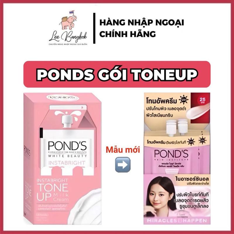 Mẫu Mới Hộp 6 Gói Kem Dưỡng Trắng Sáng Da Mặt Chống Nắng Ponds Pond's Tone Up Milk Cream White Face Thái Lan 7g