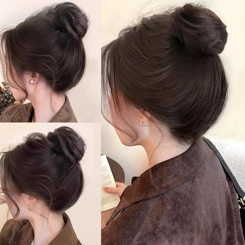 Tóc Giả Tổng Hợp, Kiểu Búi Tóc Thẳng Bánh Rán, Nữ, Bồng Bềnh, Tăng Mở Rộng Tóc, Kẹp Kiểu, Tóc Giả Búi Tóc Thẳng Bánh Rán 5