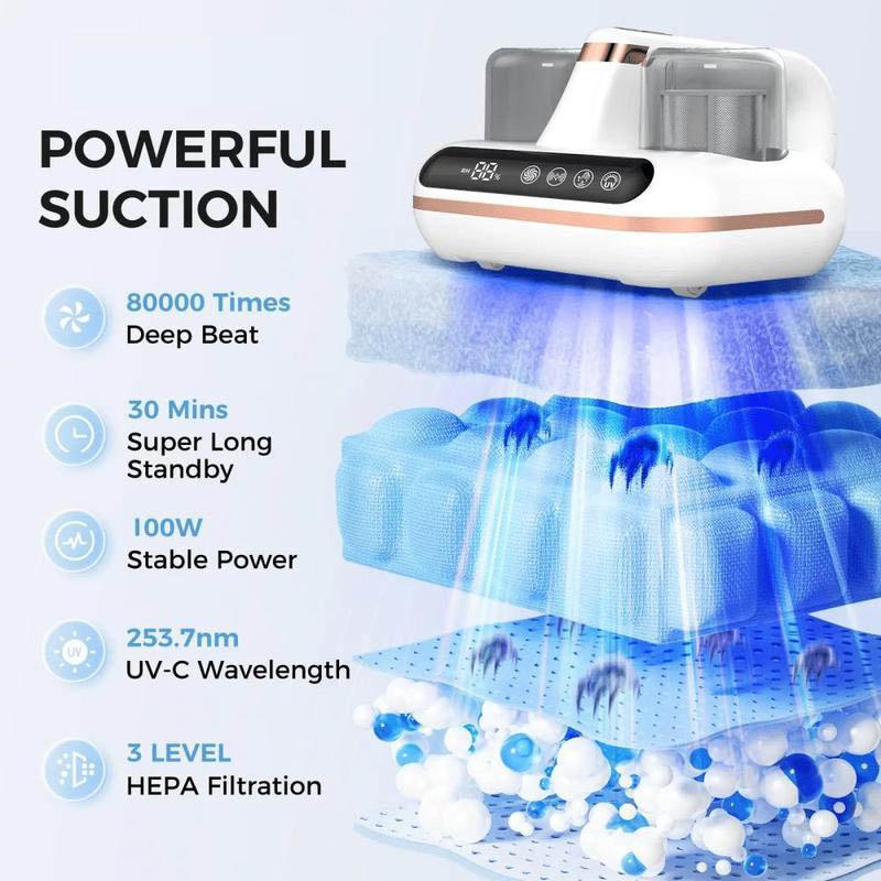 Household Bed Vacuum Cleaner, 2 in 1 Vacuum Cleaner & Mite Killer, Multifunctional Vacuum Cleaner for Home Bedroom Living Room, Rechargeable Electric Dust Collector 6