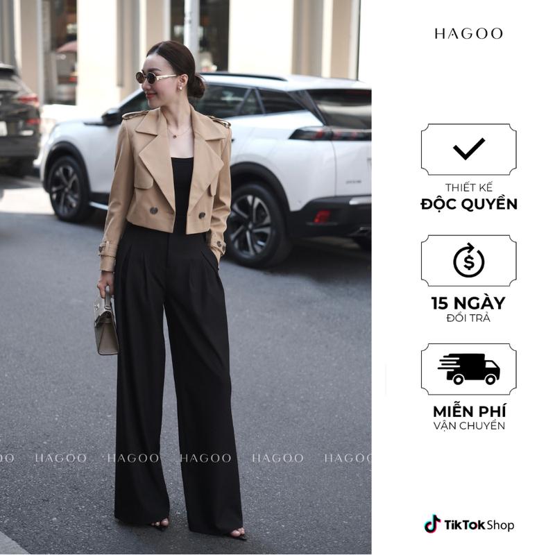 HAGOO Áo khoác kaki lửng chính hãng HAGOO Jacket Women nữ Có Cổ Top [B959] Kem Có Túi