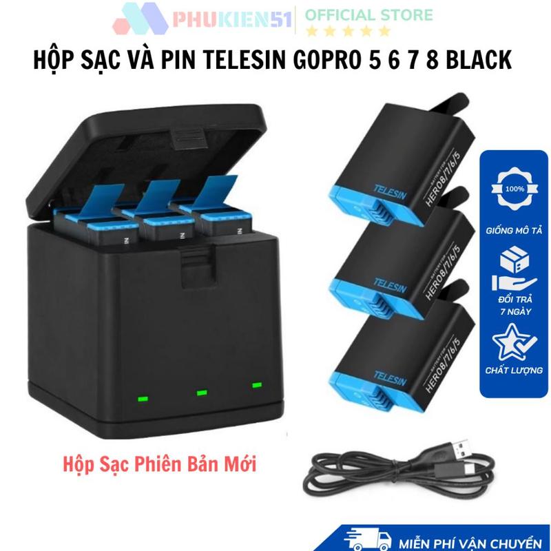 Hộp Sạc và Pin TELESIN GoPro Hero 5 6 7 8 BLACK