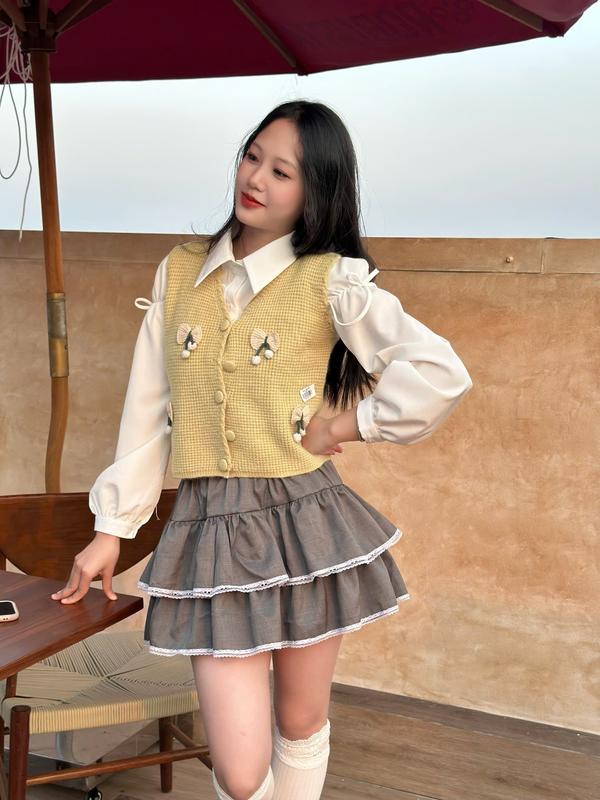 Chân Váy  Xòe Có Quần bảo Hộ Cùng Màu Chân Váy Phối Ren Trắng Nữ( CHÂN VÁY GHI XÁM) 2