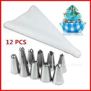 ID HOME 12 PCS Set Silicone Cream Reusable Pastry Bag+10 Nozzle Set Alat Dekorasi Kue 2