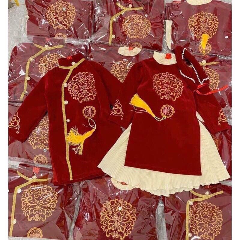áo dài cặp màu Đỏ cho bé trai-gái 8-30kg bé trai(không kèm quần) Cho Bé