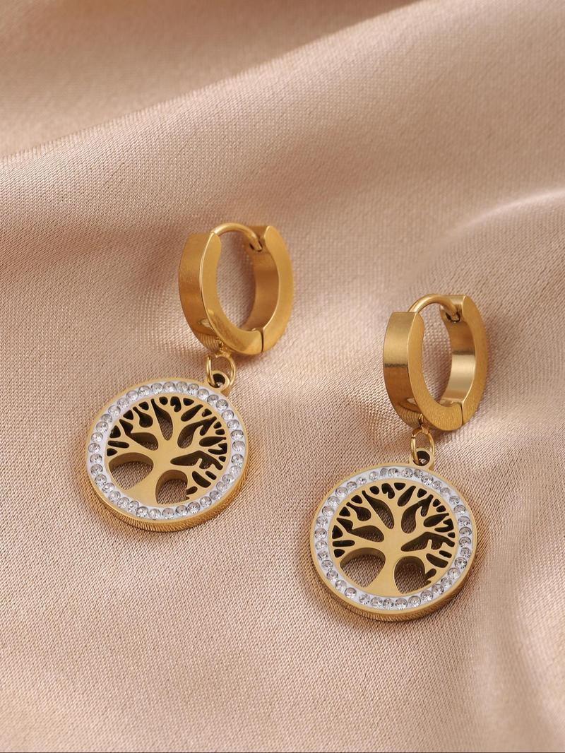 Product Introduction of 1 Pair Fashionable Tree of Life Design Dangle Earrings, Floral Engraved Design Drop Earrings, Fashion Jewelry for Women 0