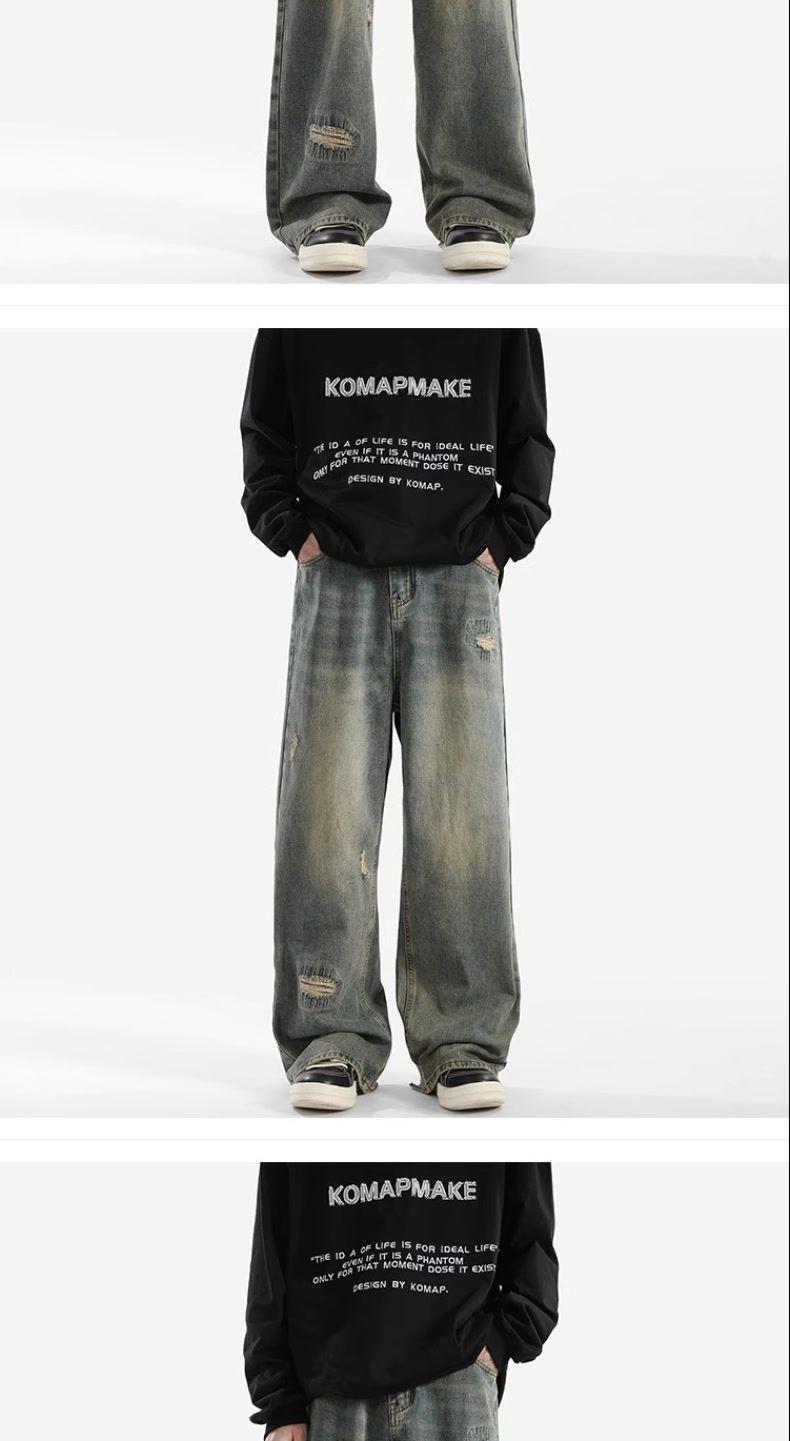 Product Introduction of 2025[4530 People Collection] Ripped Washed Jeans Men's Summer Thin American Retro High Street Fashion Brand Youth Loose Straight Pants 6