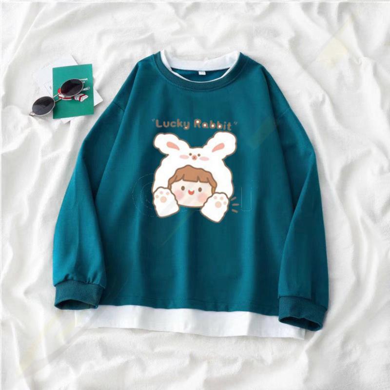 [MIỄN PHÍ SHIP]Sét áo nỉ bo gấu trắng  bé thỏ Lucky Kèmquần bom chun , Áo hooide Unisex from rộng, thiết kế phong cách hàn quốc I-Erina cute 2