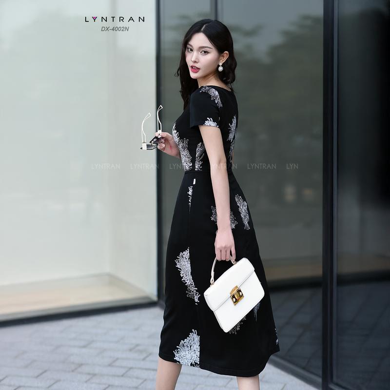 Đầm xòe họa tiết dự tiệc dáng xòe đầm midi dạo phố  ngắn tay LYNTRAN DX-4002N Nữ Women Dress Nữ Women Nữ Women Đen Trắng Màu Trắng 8