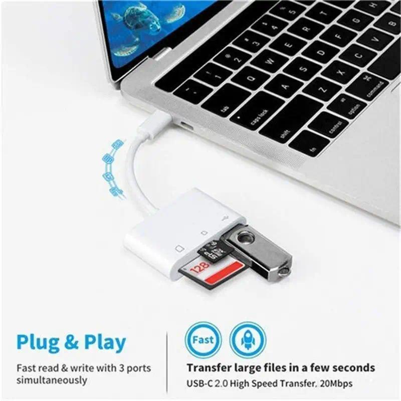 Đầu đọc thẻ chuyển OTG Type-C, cho thẻ điện thoại Type-C, thẻ TF và thẻ SD, đầu đọc thẻ CF 4