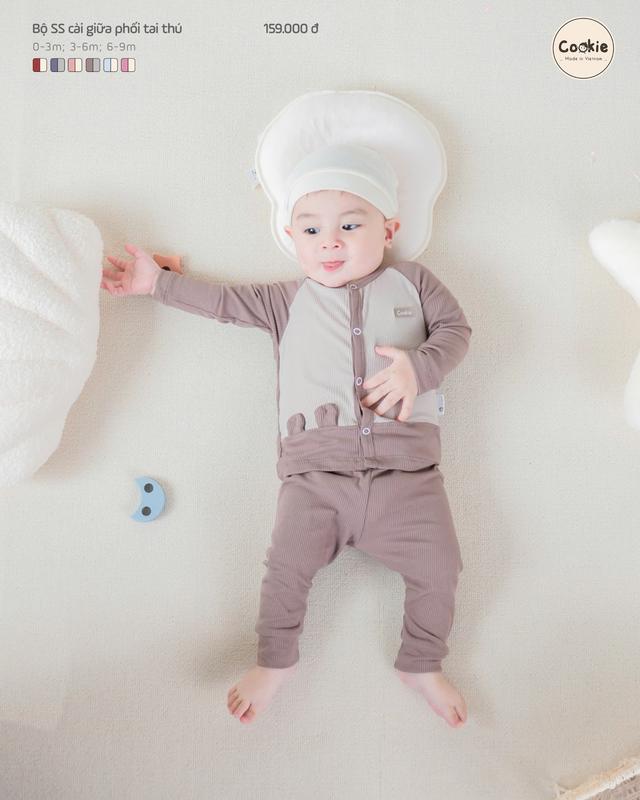 Combo 2 Bộ Quần Áo Sơ Sinh Dài Tay Cookie Đáng Yêu Tai Thú Cho Bé Từ Newborn Đến 9 Tháng Chất Liệu Tăm Lạnh bososinh quanao tresosinh body tet