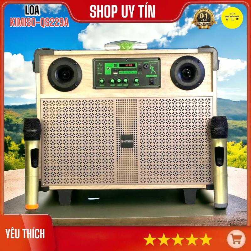 Loa kéo khủng long QQS 229AA - Loa kéo di động mini âm thanh lớn - Loa kéo di động bass 2 tấc - Kèm 2 micro không dây