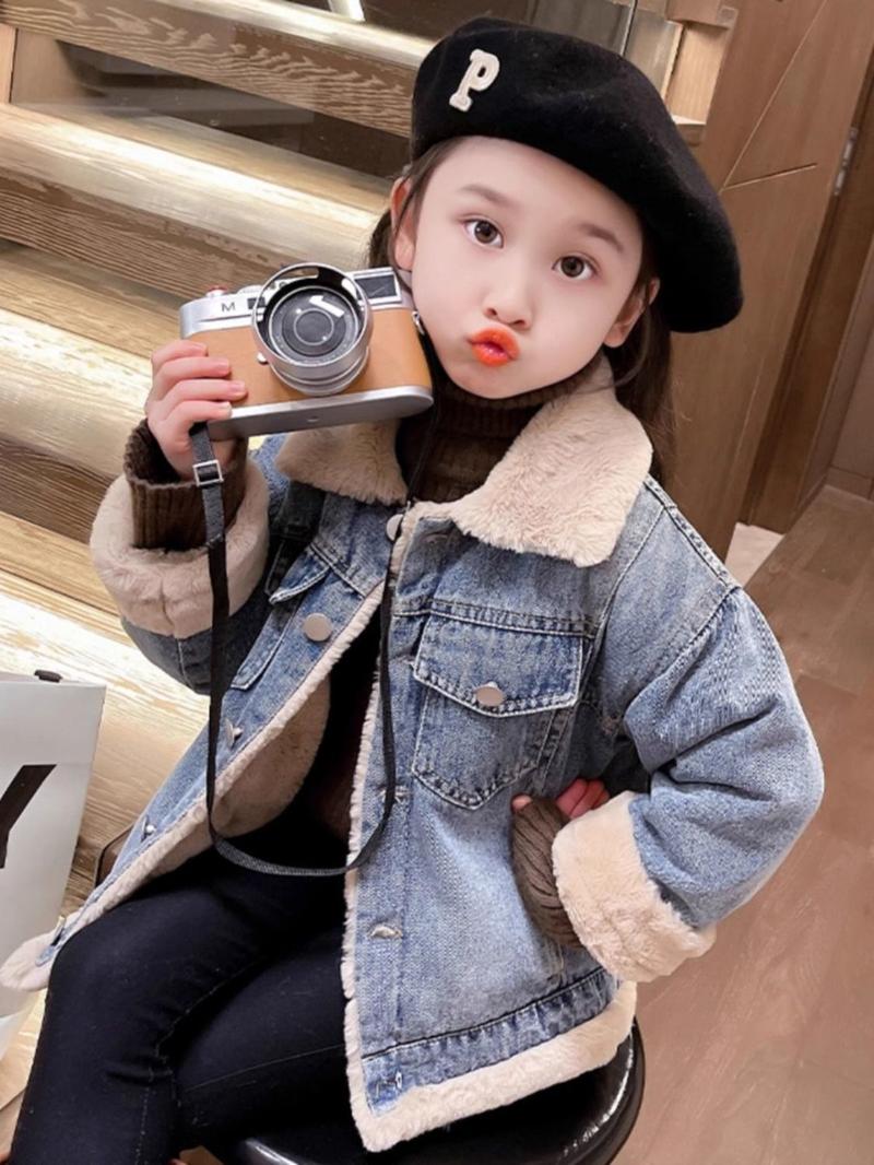 Product Introduction of Áo Khoác Denim Lót Lông Cừu, Cho Bé Gái, Dày Dặn, Áo Khoác Bông, Mùa Thu Đông, Áo Sơ Mi Sành Điệu, Hợp Xu hướng, Hàng Mới Về Năm 2025 10