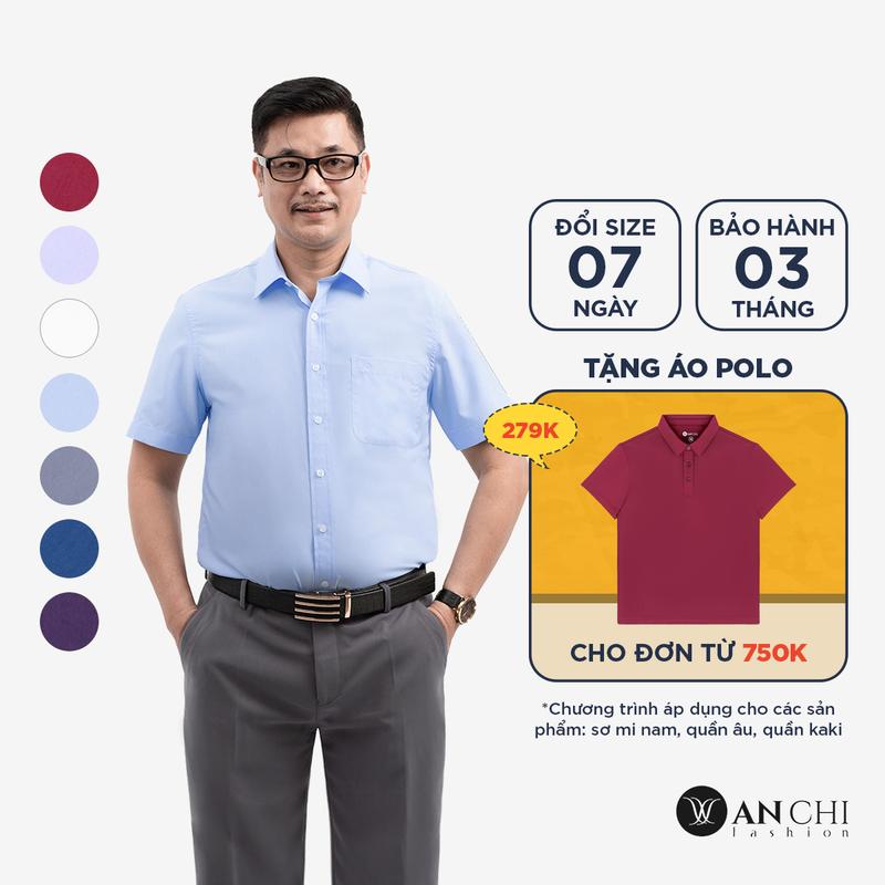 Áo sơ mi trung niên nam ANCHI classic trơn form suông rộng rãi thoải mái