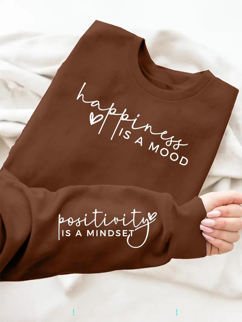 Product Introduction of Women's Letter Print Drop Shoulder Sweatshirt, Casual Long Sleeve Round Neck Pullover for Daily Wear, Ladies Clothes for All Seasons 12