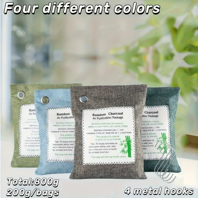 800G (20.6Oz) of 4 Different Colored Bamboo Charcoal Air Purifying Packs, Reusable, Suitable for Home Rooms, Car Interiors, Wardrobe And Shoe Cabinets 3